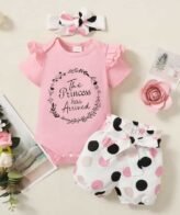 طقم بناتي قطني 3 قطع لحديثي الولادة مطبوع بعبارة جميلة