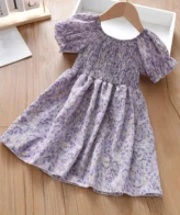 فستان بناتي باكمام قصيرة منفوخة نمط أنيق