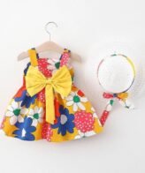 فستان للمواليد البناتي بدون أكمام مع قبعة للرأس