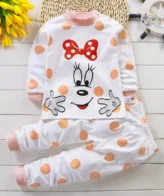 طقم بيجاما بناتي باكمام طويلة مكون من قطعتين فنيلة وسروال