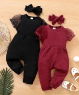 رومبير بناتي بأكمام قصيرة شبكية مع ربطة رأس للبنات الرضع