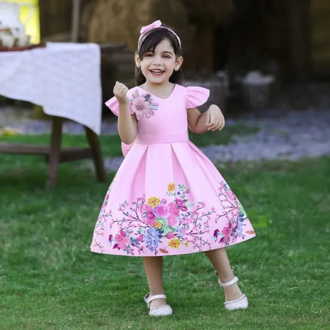 ⁦فستان رسمي بناتي حلو ريترو مزين نمط الزهور⁩ - الصورة ⁦3⁩