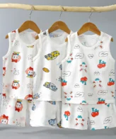 أطقم كاجول للاولاد والبنات من القطن صيفي رقيقة لطيف بنمط رسومات كرتون