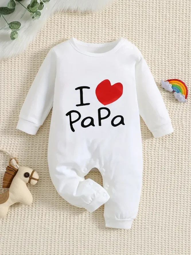 رومبير مطبوع عليه حروف I LOVE  PaPa للأولاد والبنات بأكمام طويلة من القطن