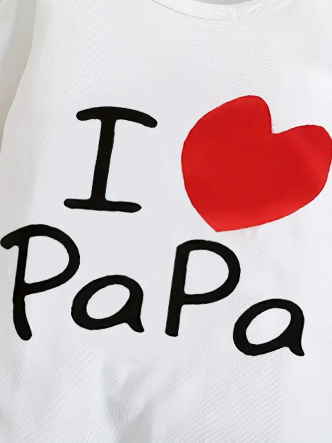 ⁦رومبير مطبوع عليه حروف I LOVE  PaPa للأولاد والبنات بأكمام طويلة من القطن⁩ - الصورة ⁦4⁩