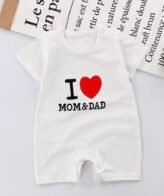 رومبير باكمام قصيرة للاطفال للجنسين بكتابة i love MOM &amp, DAD