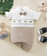 رومبير أنيق بأكمام قصيرة ومزين بفيونكة للاطفال الرضع