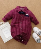 أفرول مخطط بأكمام طويلة وياقة مزين بربطة عنق للأطفال الصغار