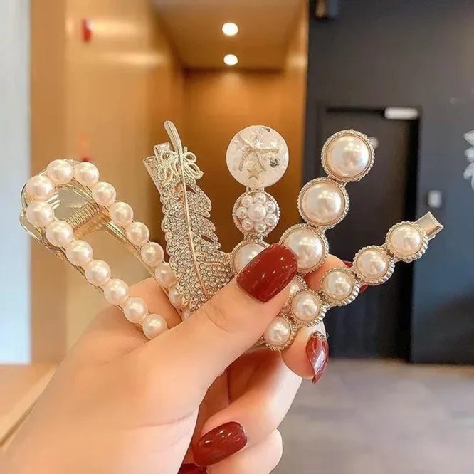 ⁦مشابك شعر من اللول الرائع والكريستال الفاخر⁩ - الصورة ⁦4⁩