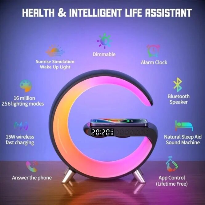 ⁦MP3 بجودة عالية يعمل كمصباح سرير بإضاءات متعددة وشاحن لاسلكي للهاتف⁩ - الصورة ⁦3⁩