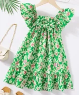 فستان أنيق بدون أكمام مزخرف بالزهور ومزين بفيونكة للفتيات الأميرات