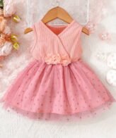 فستان بدون أكمام مزين بورود تصميم أنيق وراقي