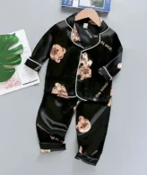 طقم بيجاما لطيف مكون من شميز بأكمام طويلة وبنطلون نمط دب