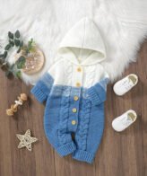 أفرول محبوك بأكمام طويلة مع غطاء للرأس للفيتات والفتيان أنيق ودافئ