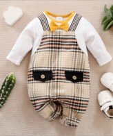 أفرول بأكمام طويلة مزين بربطة عنق للأولاد الرضع