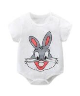 رومبير مضلع بأكمام قصيرة نمط أرنب للأطفال الرضع