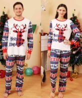 طقم بيجاما للأب والأم  مكون من فنيلا بأكمام طويلة وسروال