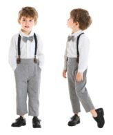 طقم رسمي مكون من شميز بأكمام طويلة بربطة عنق وبنطلون مع شيال