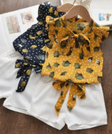 طقم بناتي أنيق مكون من بلوزة بدون أكمام وشورت بتصميم أنيق وراقي