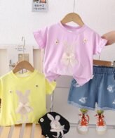 طقم بناتي راقي مكون من قطعتين بلوزة بدون أكمام وشورت جينز