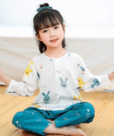 طقم بيجاما بناتي يتكون من فنيلا بأكمام طويلة وسروال نمط أرنب للفتيات الصغيرات