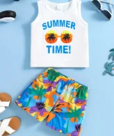 طقم ولادي حديث مكون من تي شيرت بدون أكمام وشورت