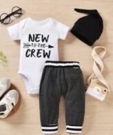 طقم مواليد أنيق مكون من 3قطع بوديسوت وسروال مع قبعة