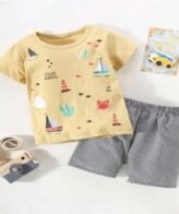 طقم ولادي أنيق مكون من تي شيرت وشورت بنمط جذاب