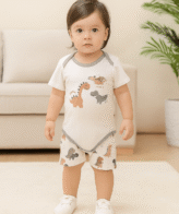 طقم ولادي صيفي مكون من قطعتين بودي سوت و شورت نمط ديناصورات  بتصميم جذاب