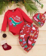 طقم ولادي راقي مكون من رومبير وسروال وقبعة