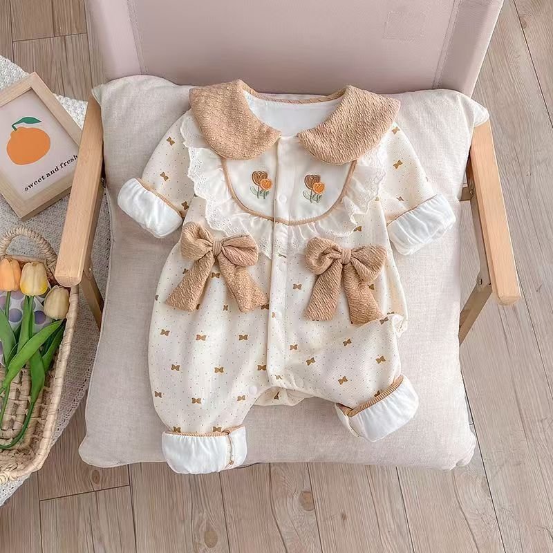 افرول بناتي أنيق بأكمام طويلة مزين بفيونكات بتصميم جذاب